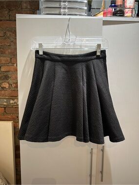 Black Pleated Mini Skirt Fit & Flare A-Line Skater Skirt Textured Fabric Small